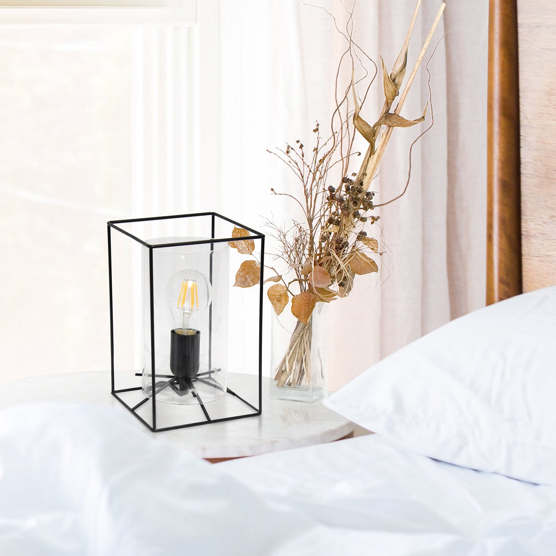 All The Rages Lalia Home Small Black Table Lamp With Clear Cylinder Glass Shade