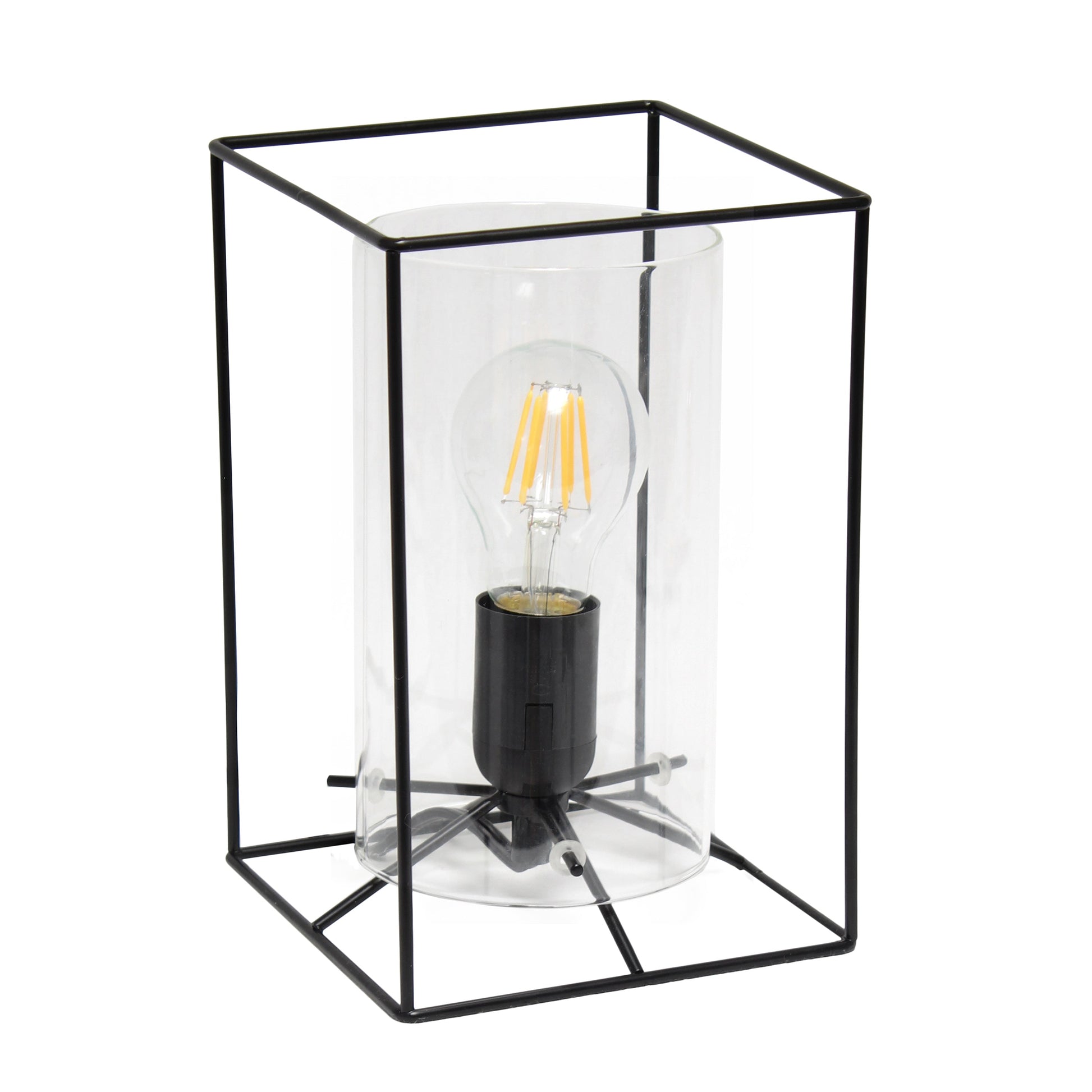 All The Rages Lalia Home Small Black Table Lamp With Clear Cylinder Glass Shade