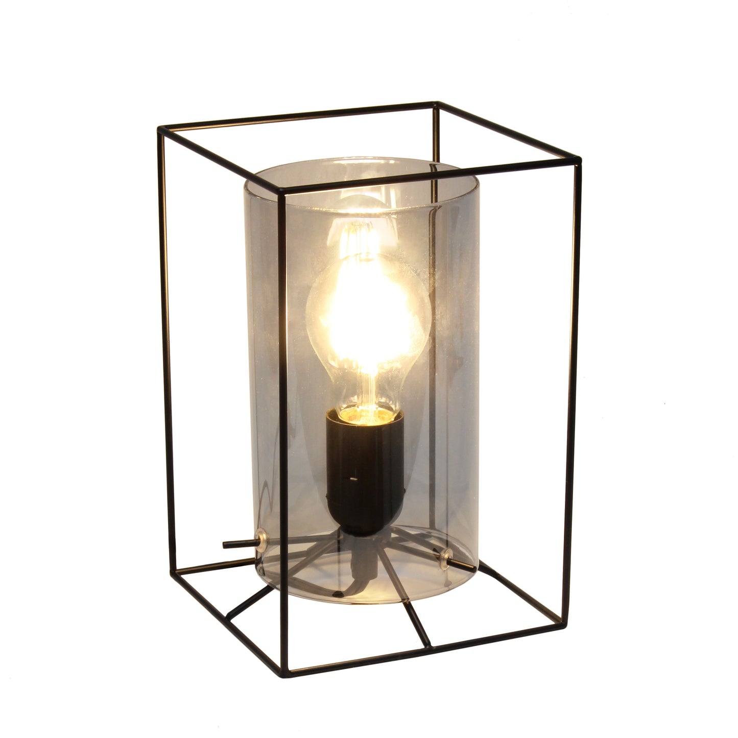 All The Rages Lalia Home Small Black Table Lamp With Smoked Cylinder Glass Shade