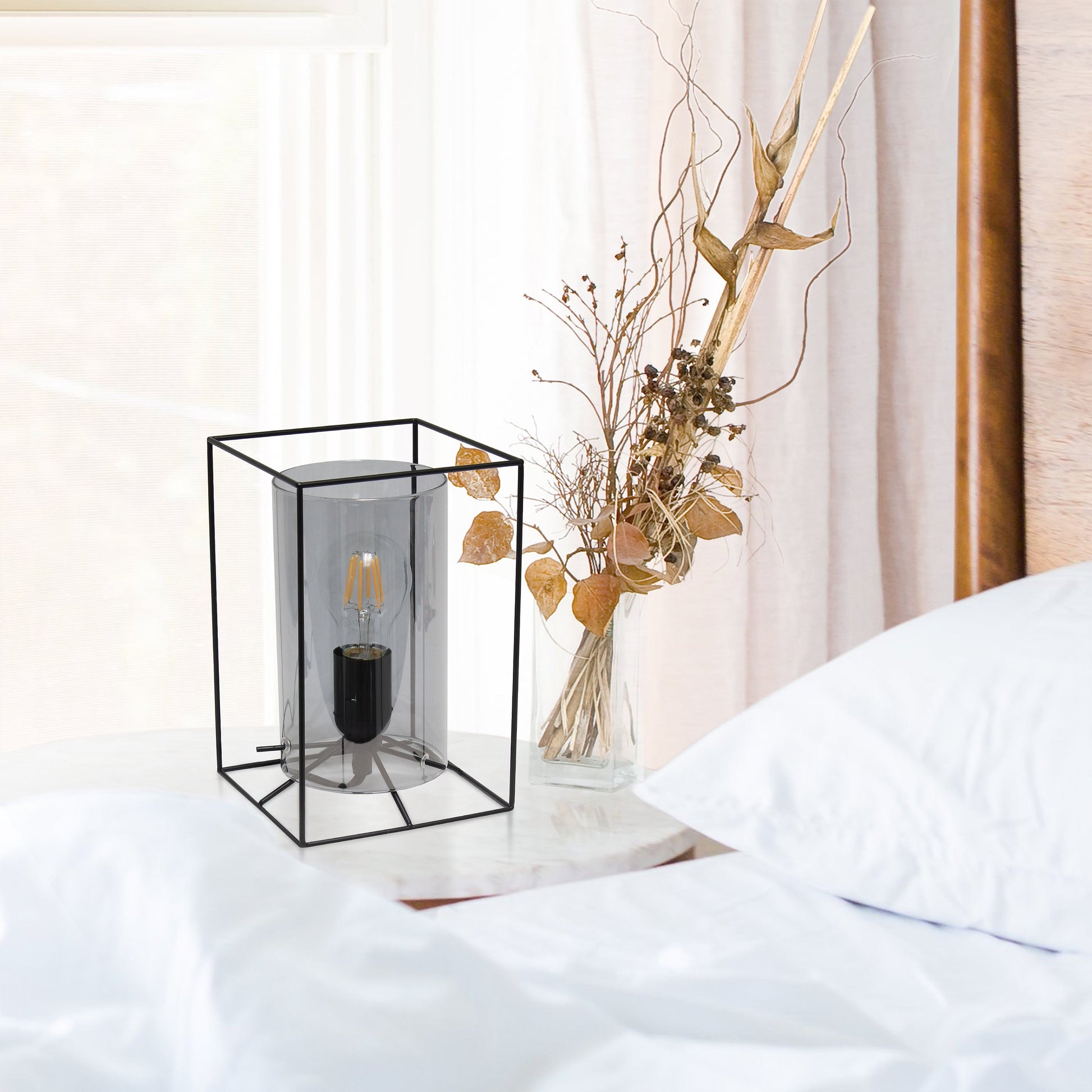 All The Rages Lalia Home Small Black Table Lamp With Smoked Cylinder Glass Shade