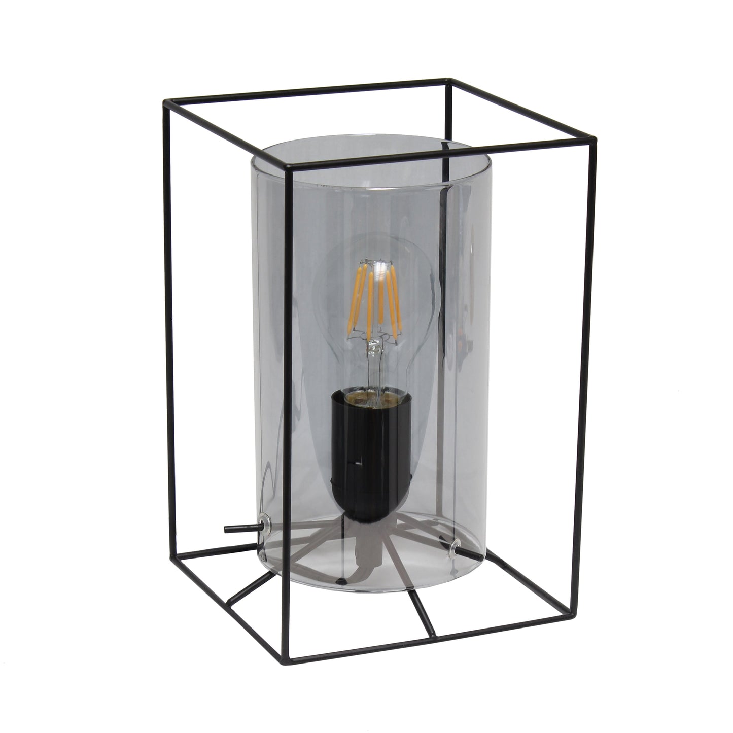 All The Rages Lalia Home Small Black Table Lamp With Smoked Cylinder Glass Shade