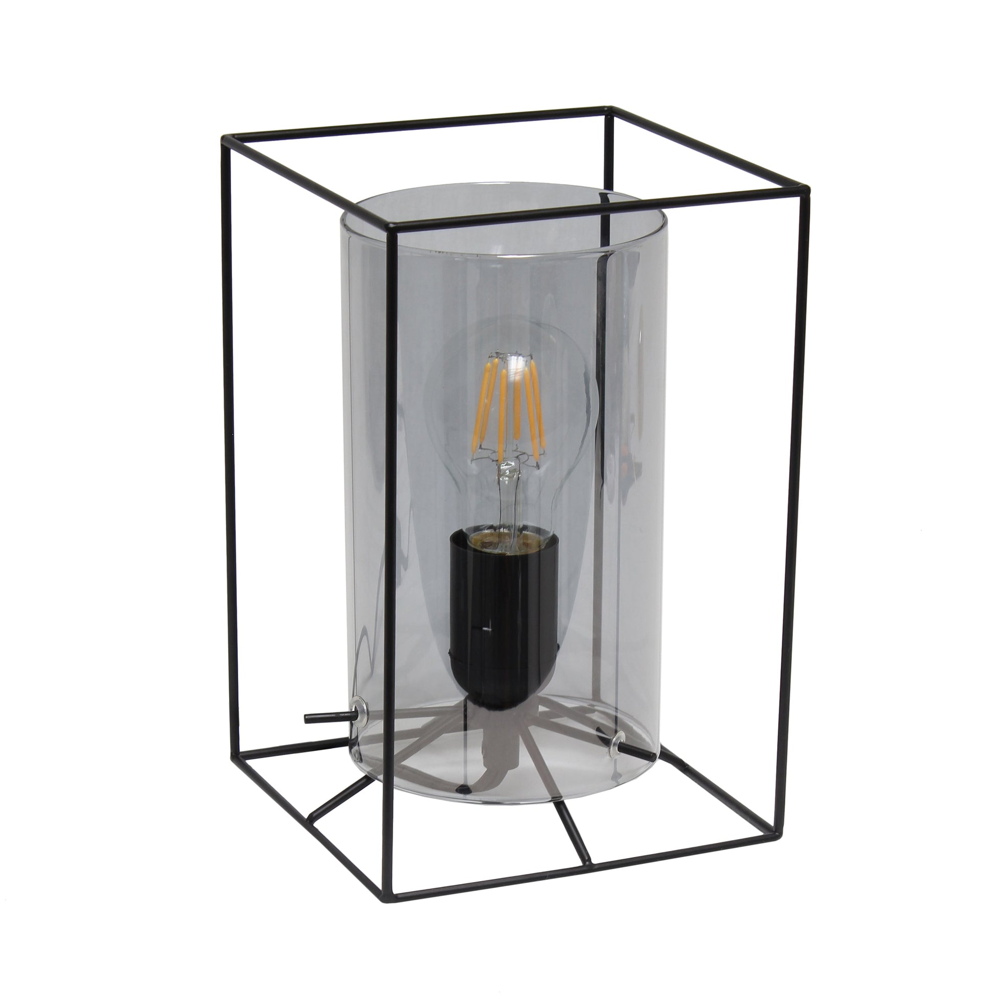 All The Rages Lalia Home Small Black Table Lamp With Smoked Cylinder Glass Shade