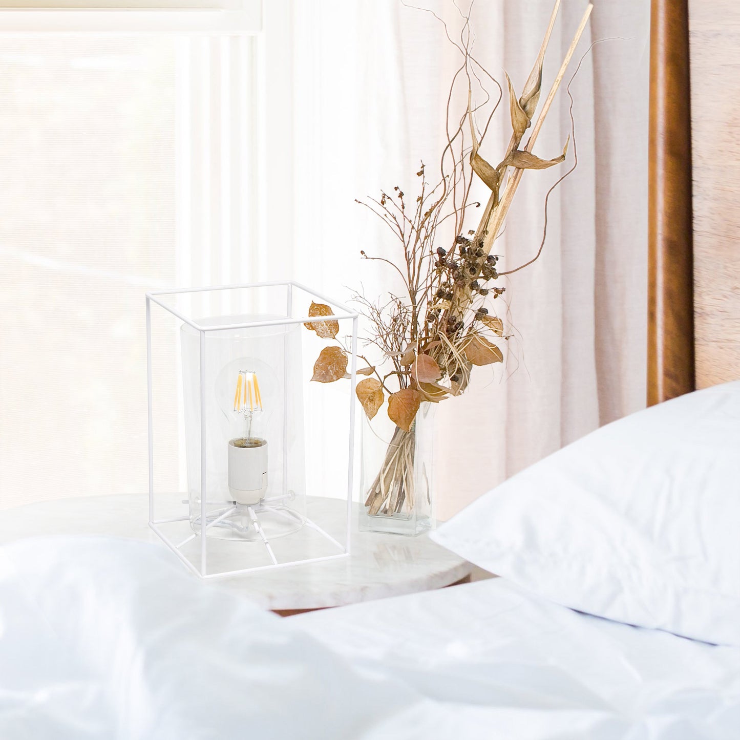 All The Rages Lalia Home Small White Table Lamp With Smoked Cylinder Glass Shade
