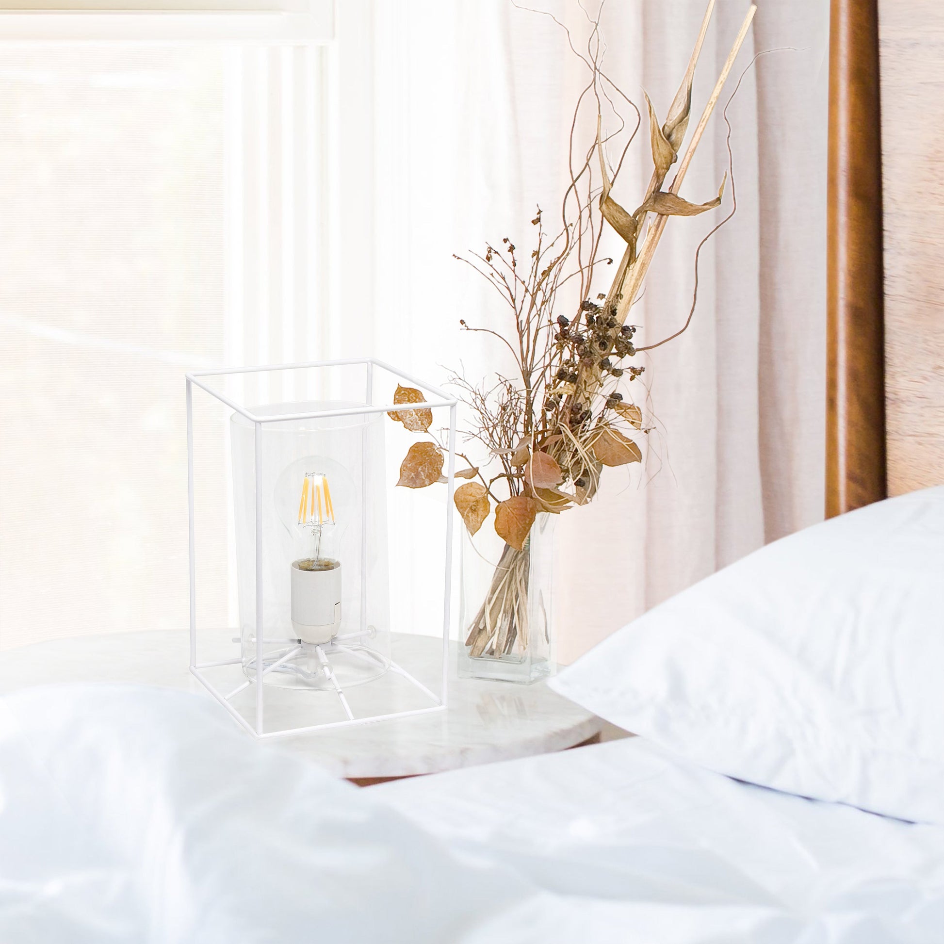 All The Rages Lalia Home Small White Table Lamp With Smoked Cylinder Glass Shade
