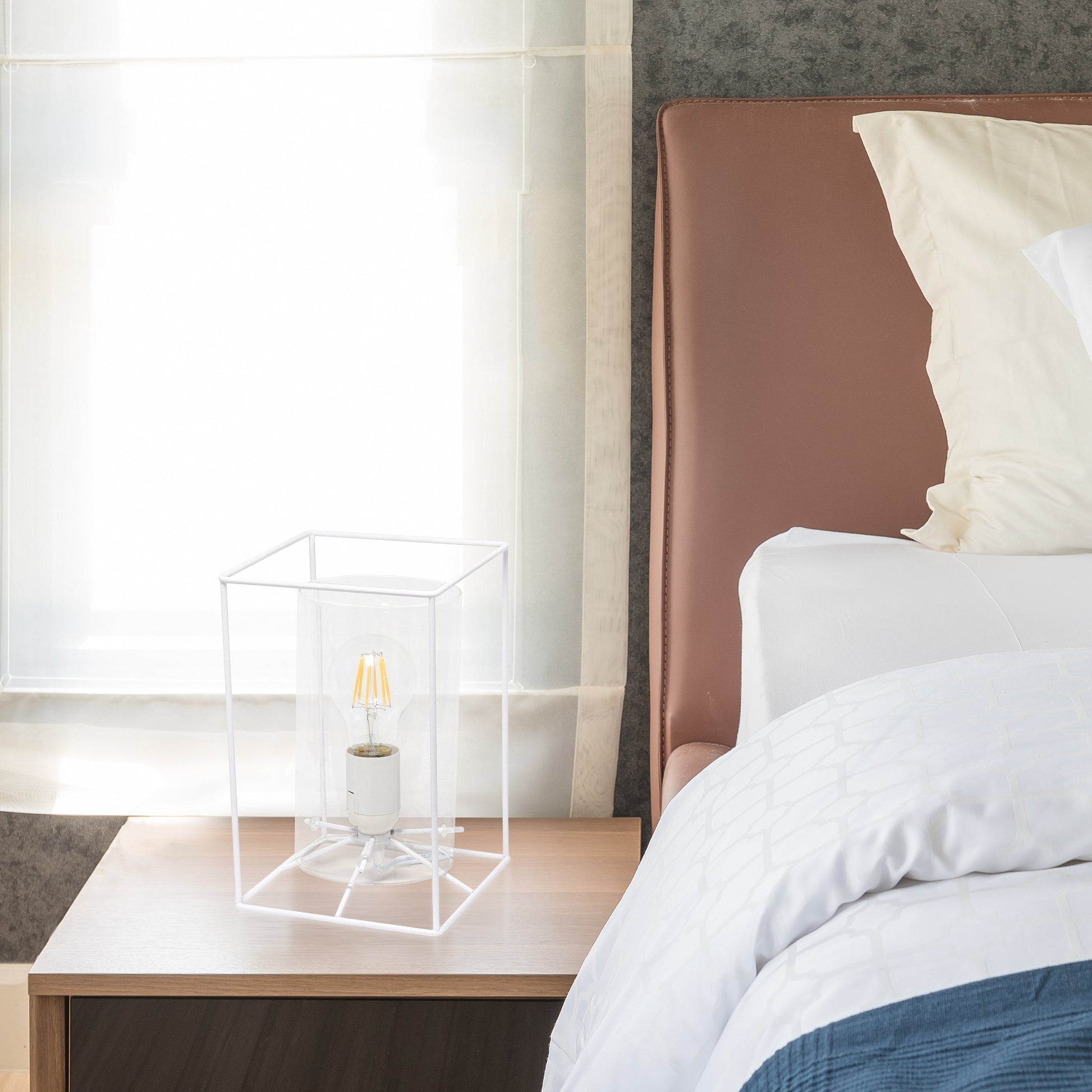 All The Rages Lalia Home Small White Table Lamp With Smoked Cylinder Glass Shade