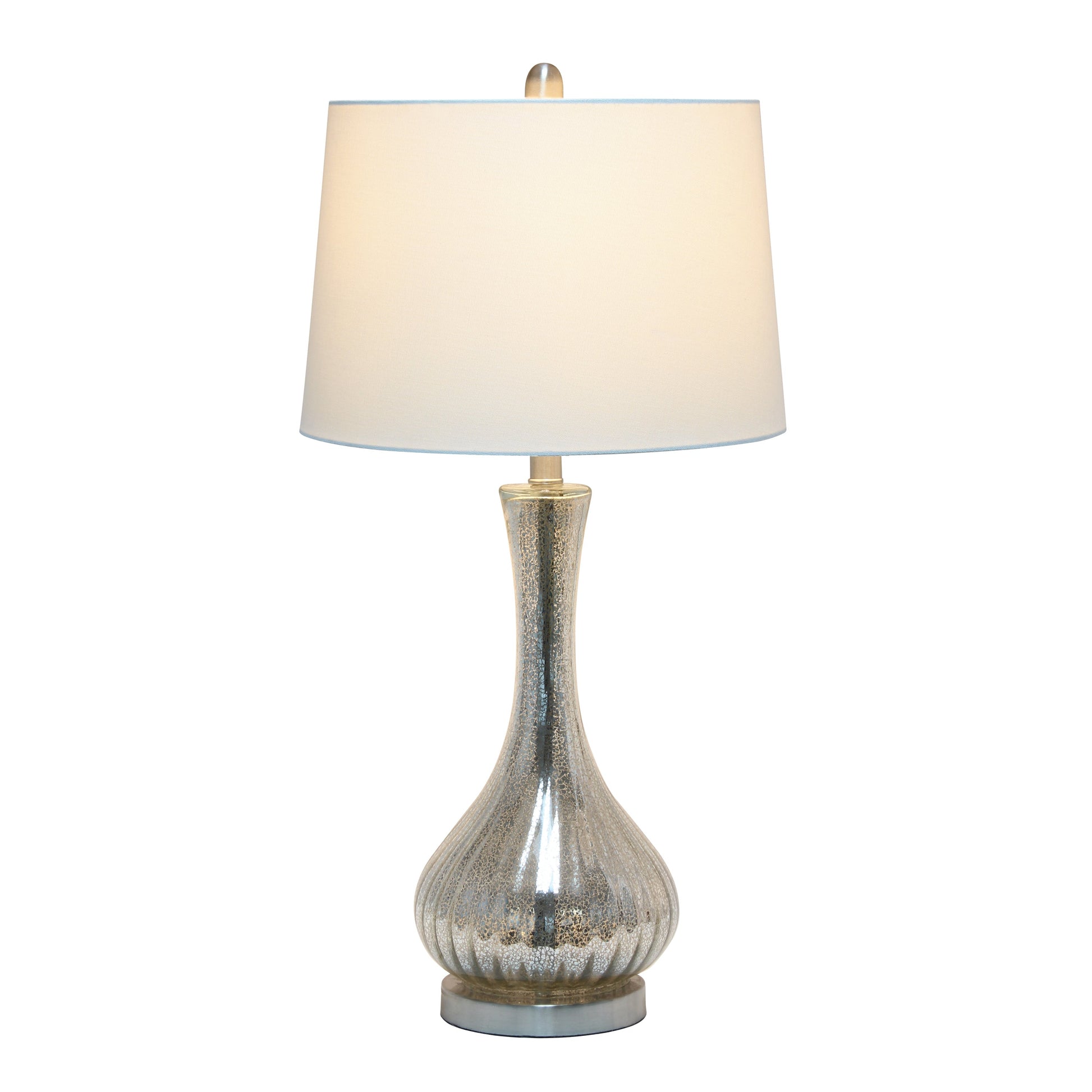 All The Rages Lalia Home Speckled Mercury Tear Drop Table Lamp With White Fabric Shade
