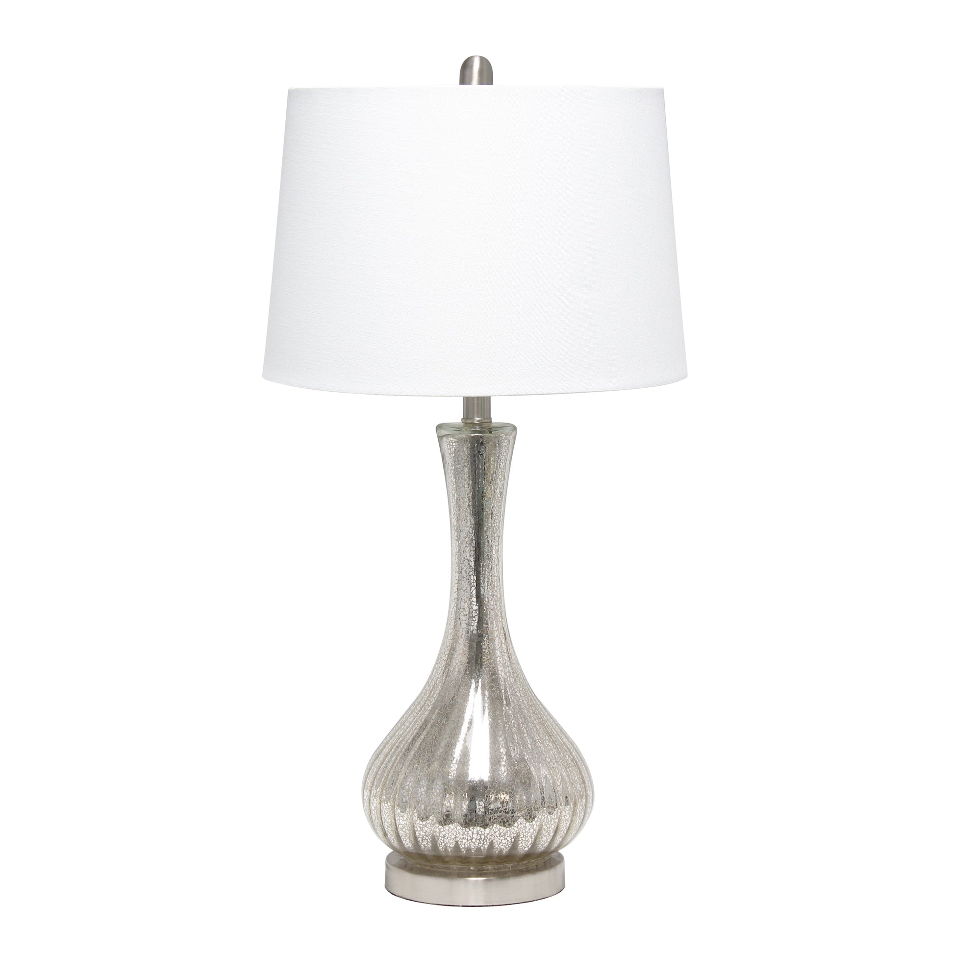 All The Rages Lalia Home Speckled Mercury Tear Drop Table Lamp With White Fabric Shade