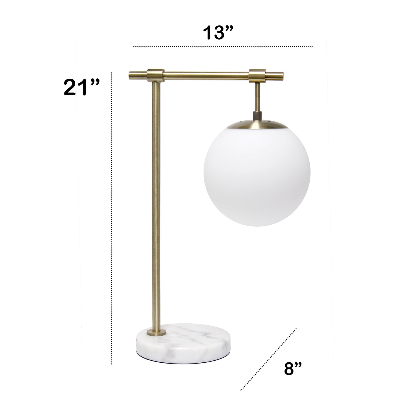 All The Rages Lalia Home Studio Loft 21" White Globe Shade Table Lamp With Marble Base & Antique Brass Arm