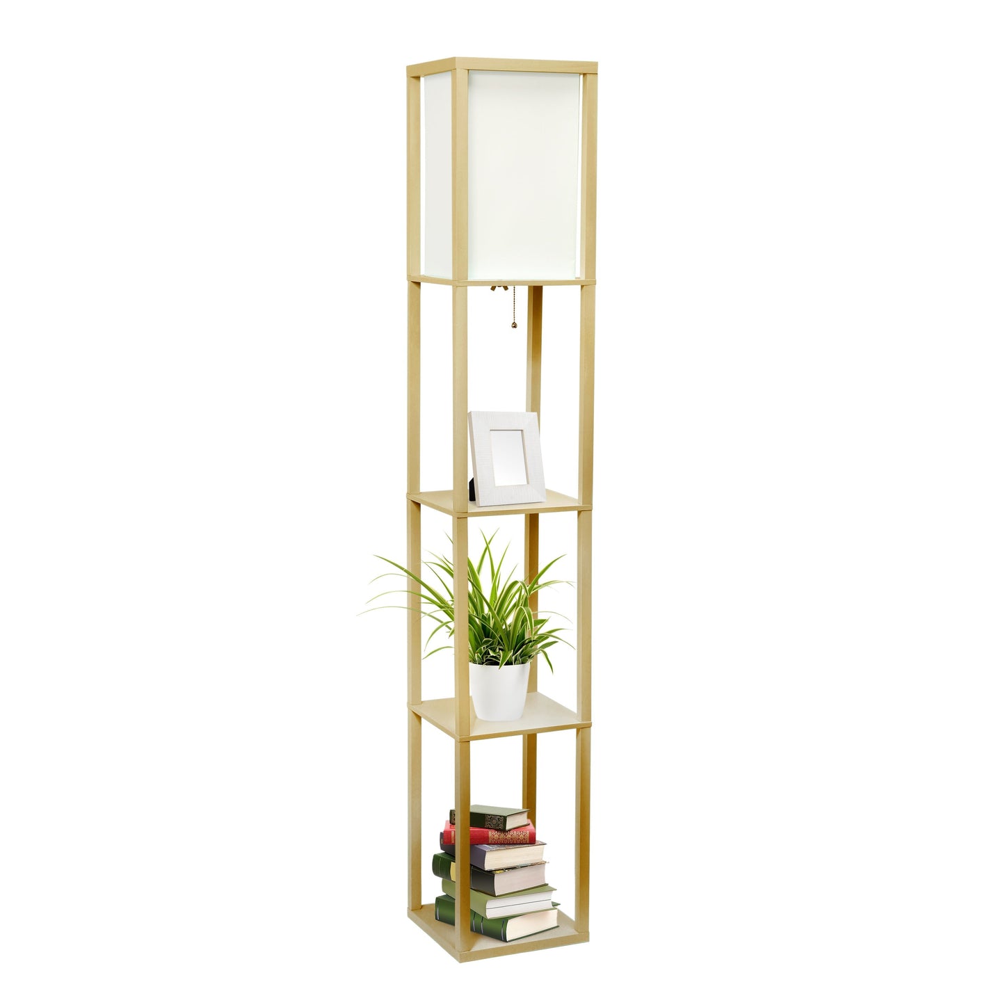 All The Rages Lalia Home Tan Column Shelf Floor Lamp With A Linen Shade