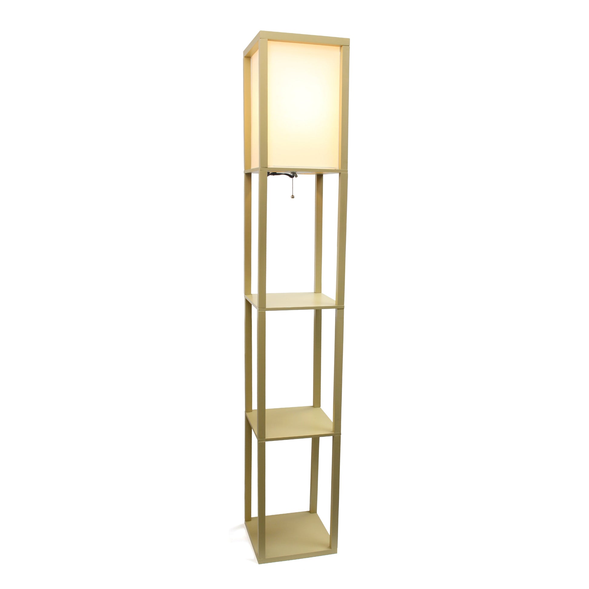 All The Rages Lalia Home Tan Column Shelf Floor Lamp With A Linen Shade