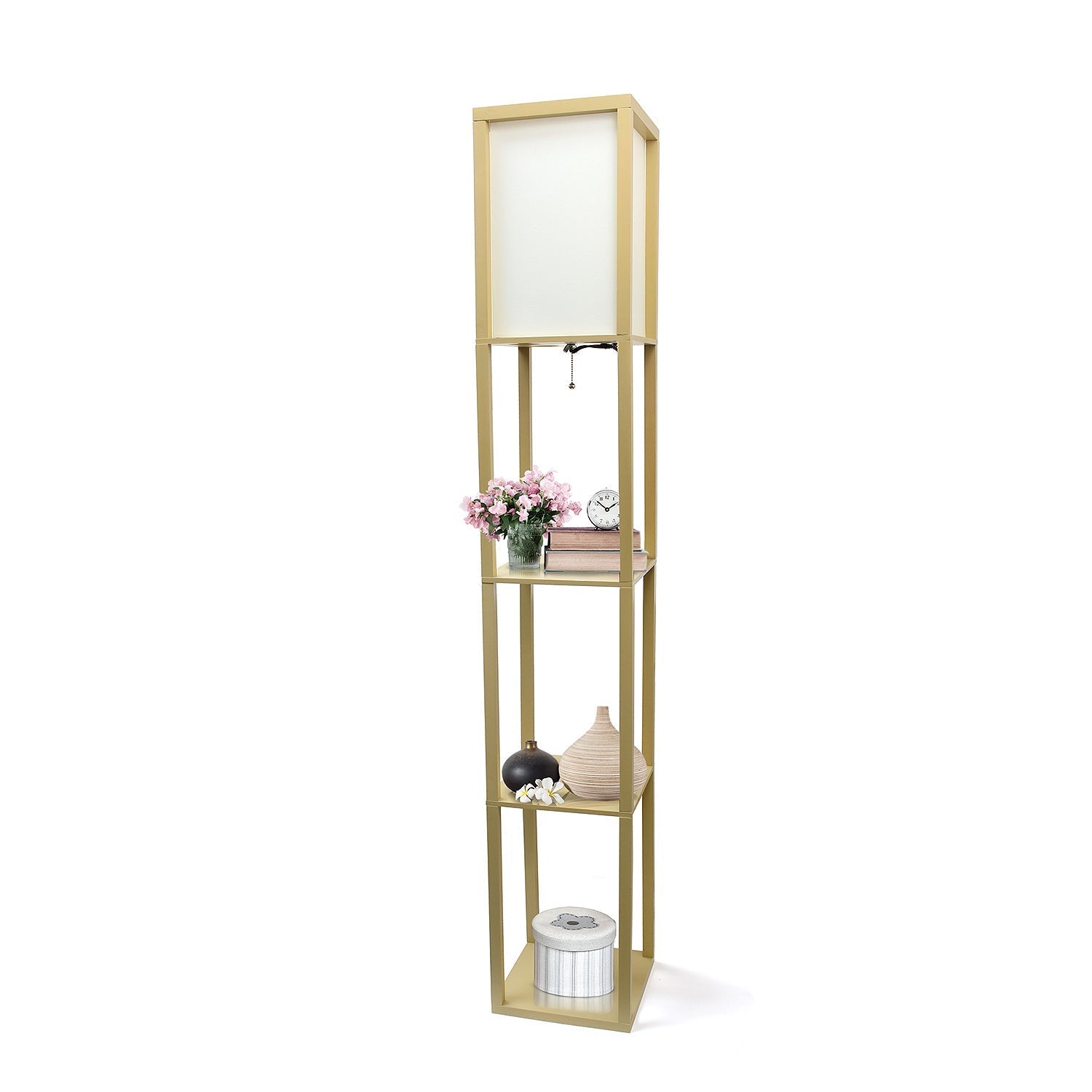 All The Rages Lalia Home Tan Column Shelf Floor Lamp With A Linen Shade