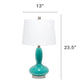 All The Rages Lalia Home Teal Glass Dollop Table Lamp With White Fabric Shade
