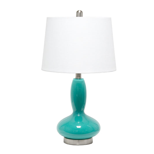 All The Rages Lalia Home Teal Glass Dollop Table Lamp With White Fabric Shade