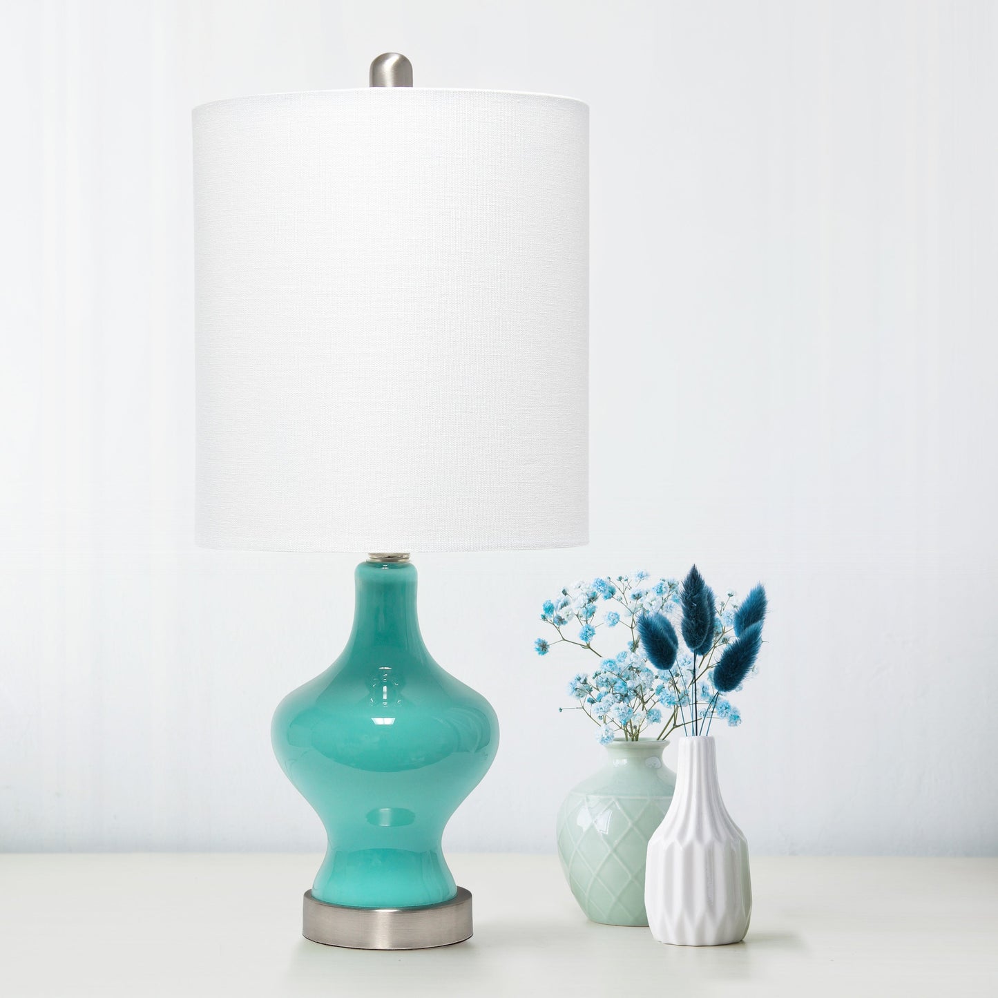 All The Rages Lalia Home Teal Paseo Table Lamp With White Fabric Shade