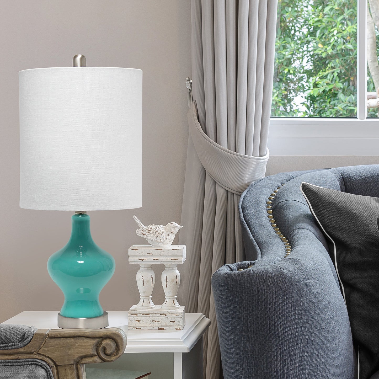 All The Rages Lalia Home Teal Paseo Table Lamp With White Fabric Shade