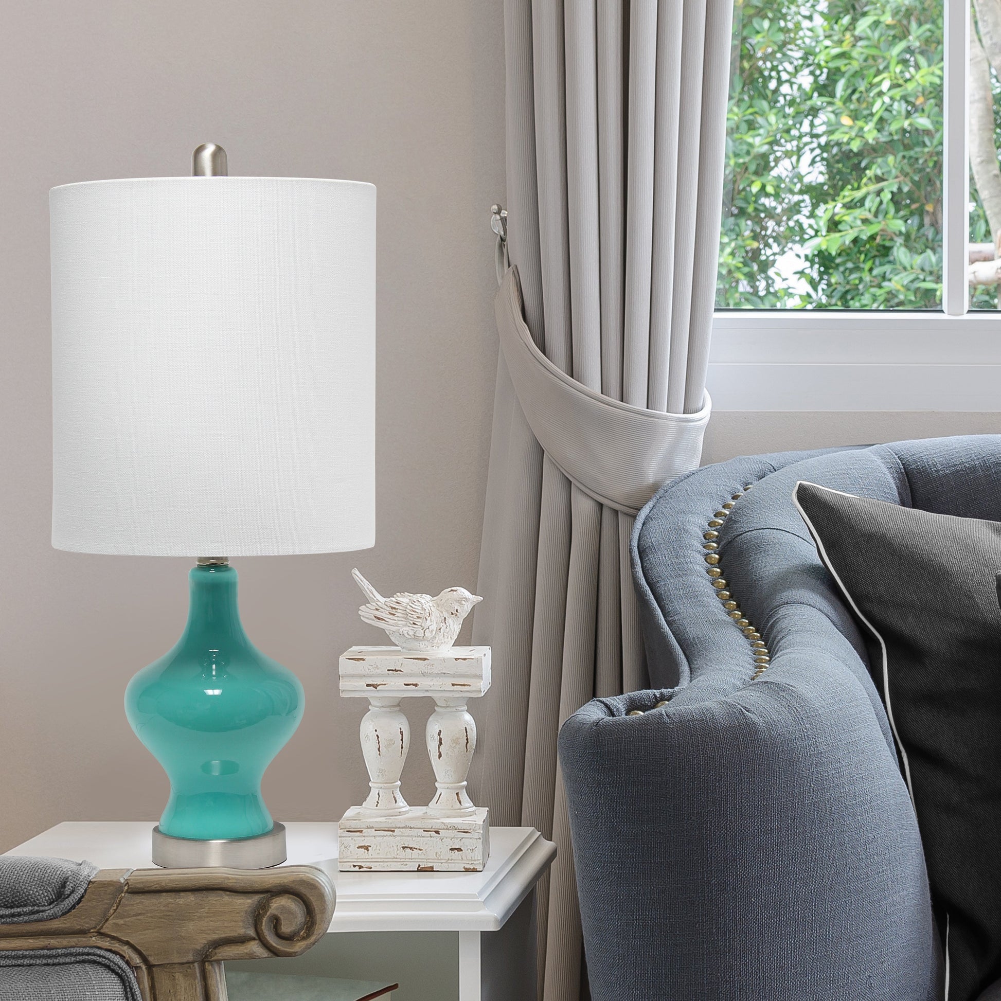 All The Rages Lalia Home Teal Paseo Table Lamp With White Fabric Shade