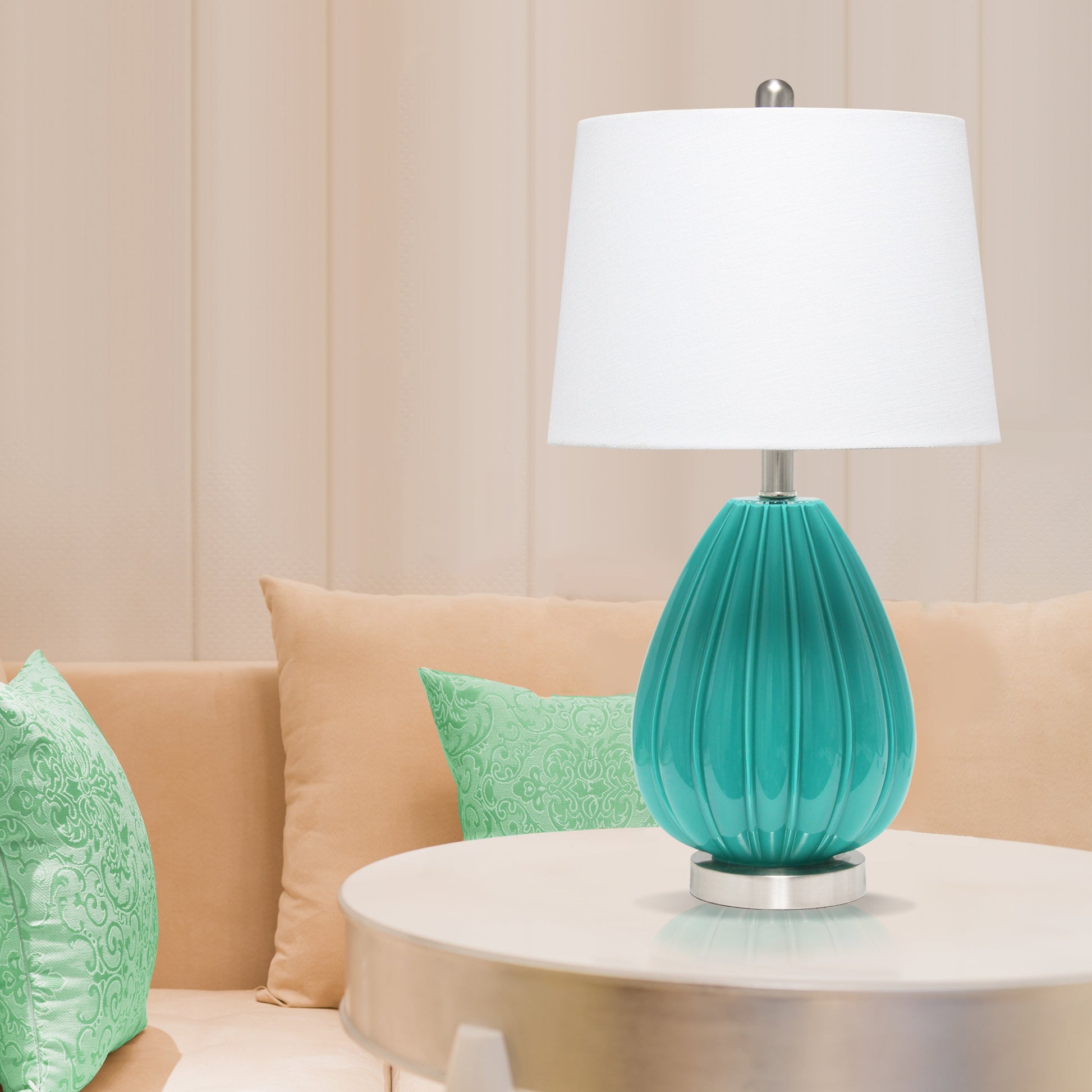 All The Rages Lalia Home Teal Pleated Table Lamp With White Fabric Shade