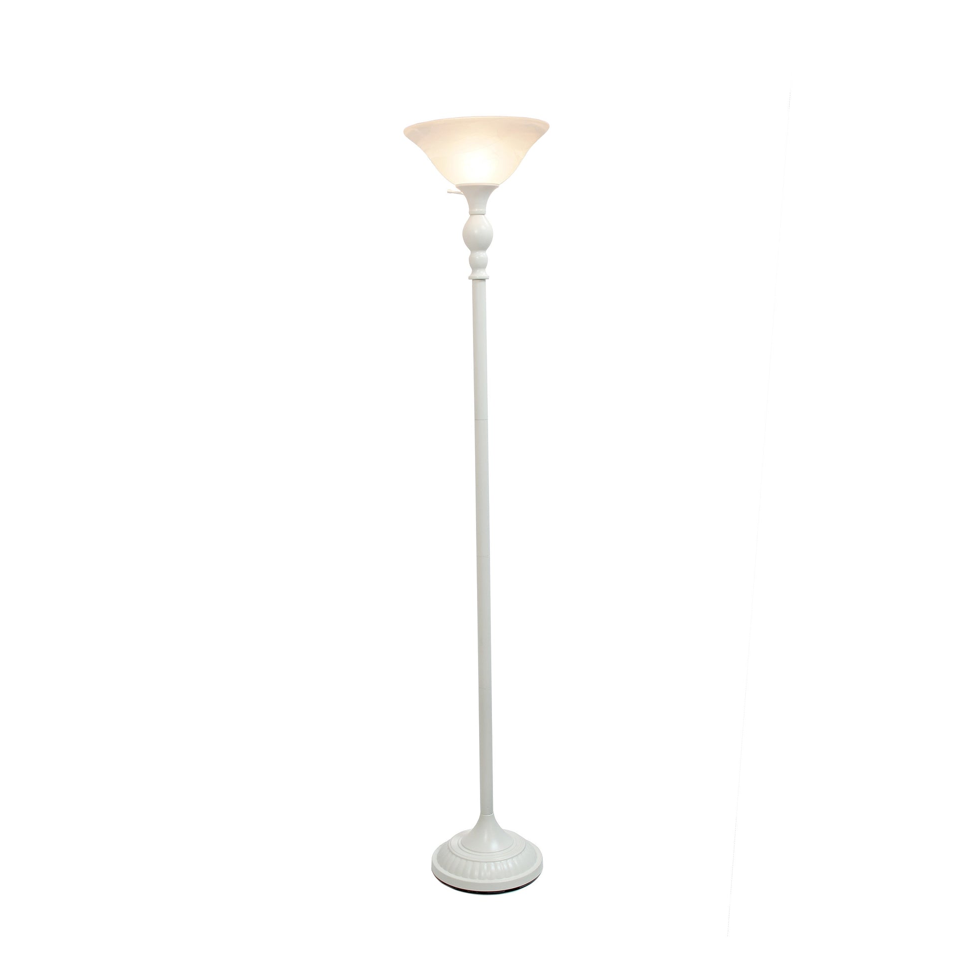 All The Rages Lalia Home White 1-Light Classic Torchiere Floor Lamp With Marbleized Glass Shade