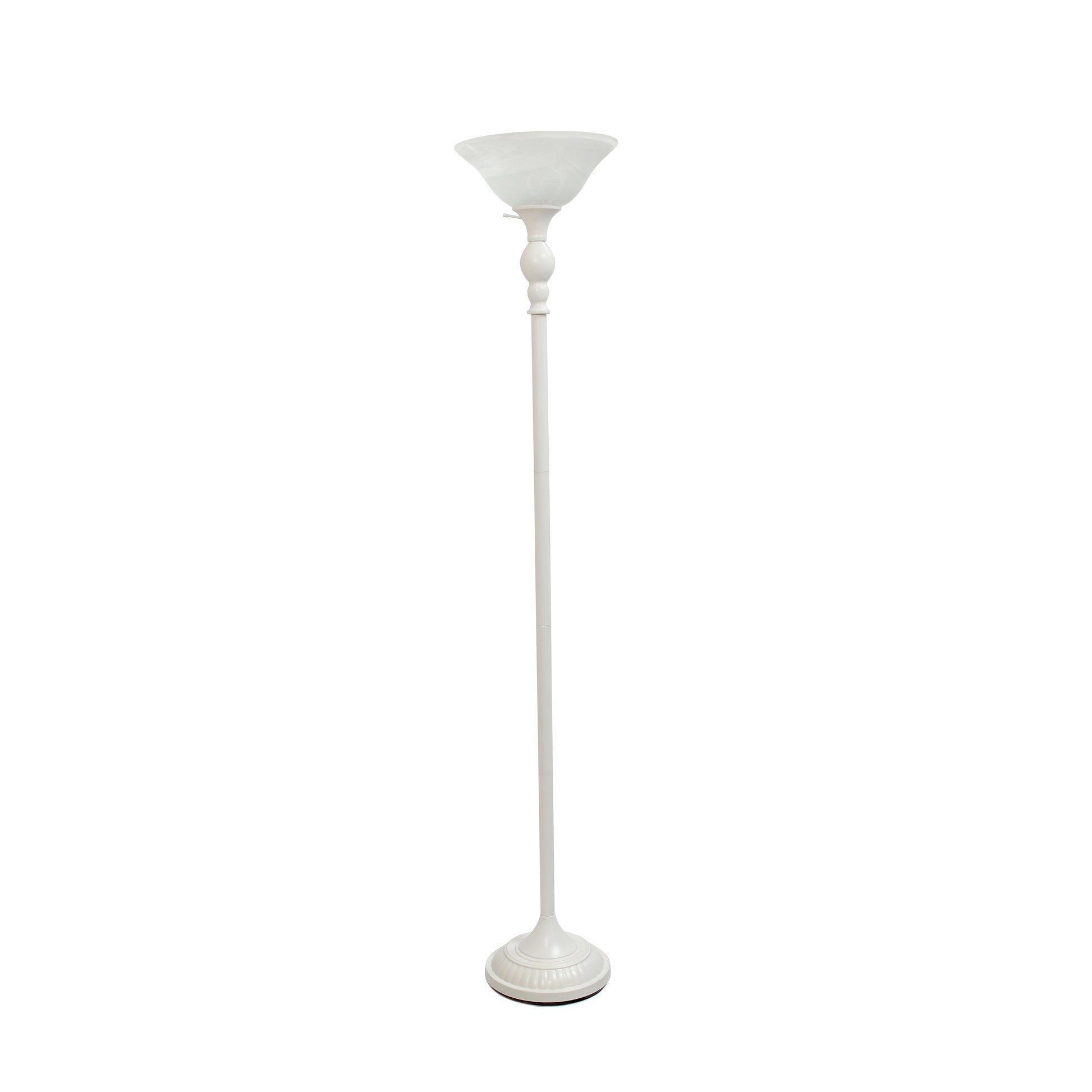 All The Rages Lalia Home White 1-Light Classic Torchiere Floor Lamp With Marbleized Glass Shade