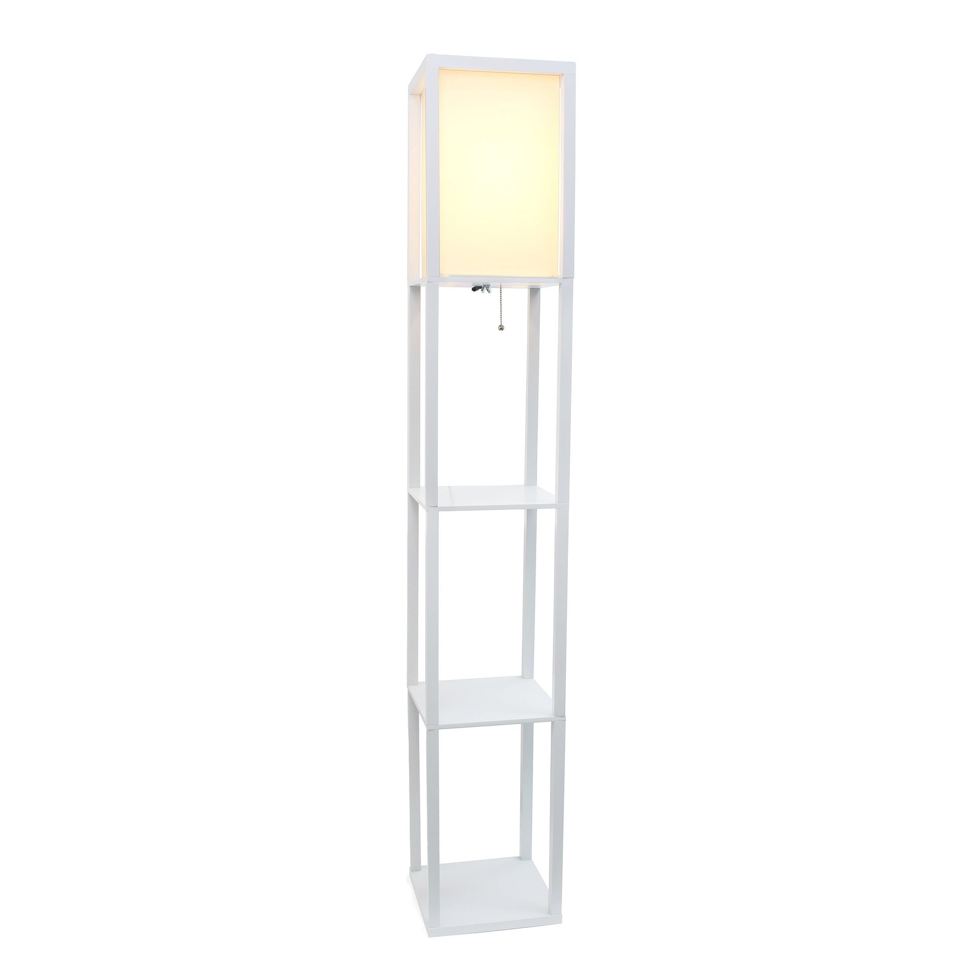 All The Rages Lalia Home White Column Shelf Floor Lamp With A Linen Shade