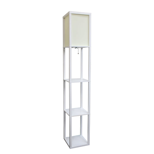 All The Rages Lalia Home White Column Shelf Floor Lamp With A Linen Shade