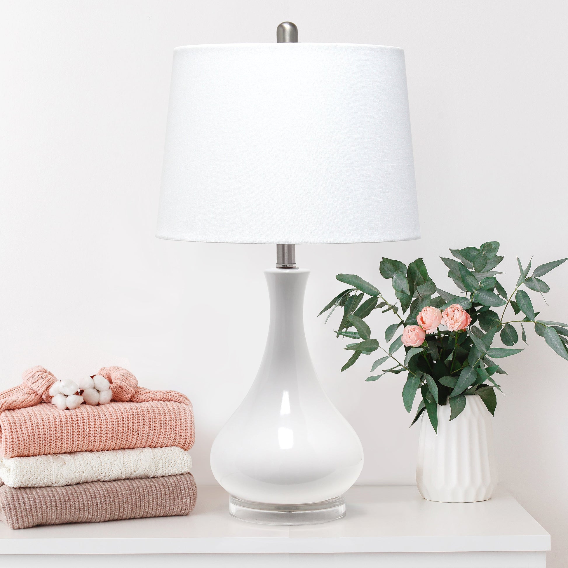 All The Rages Lalia Home White Droplet Table Lamp With Fabric Shade