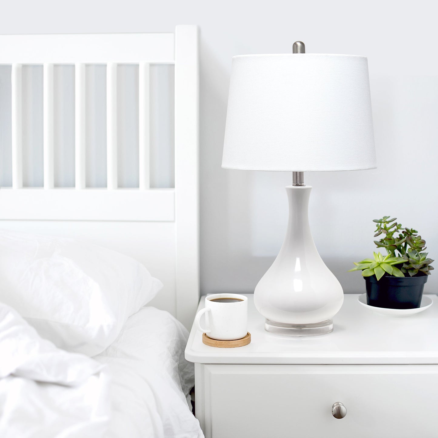 All The Rages Lalia Home White Droplet Table Lamp With Fabric Shade