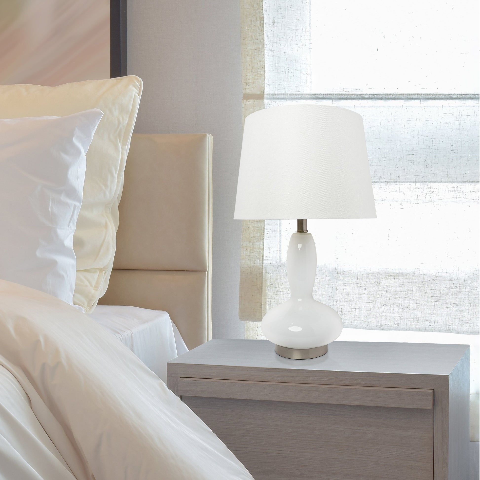 All The Rages Lalia Home White Glass Dollop Table Lamp With White Fabric Shade