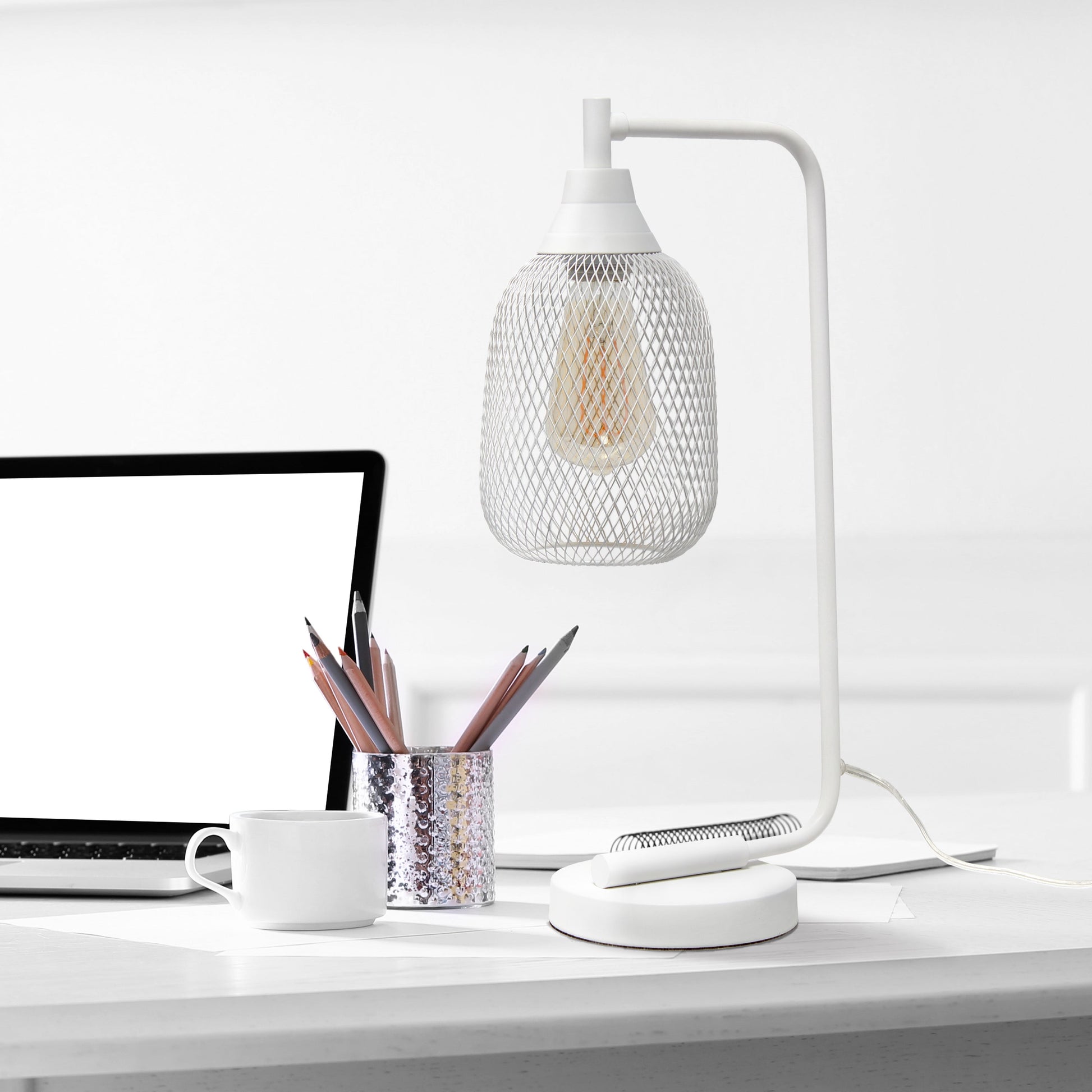 All The Rages Lalia Home White Industrial Mesh Table Lamp