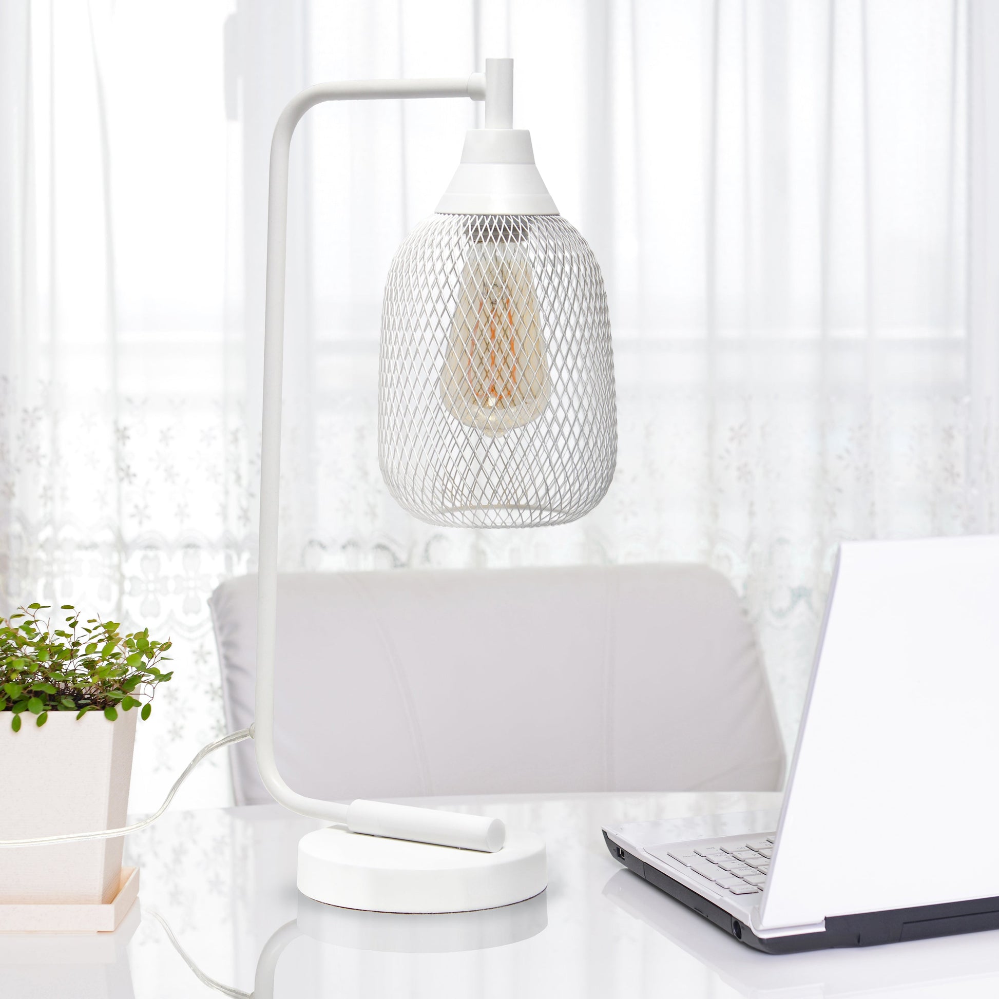 All The Rages Lalia Home White Industrial Mesh Table Lamp