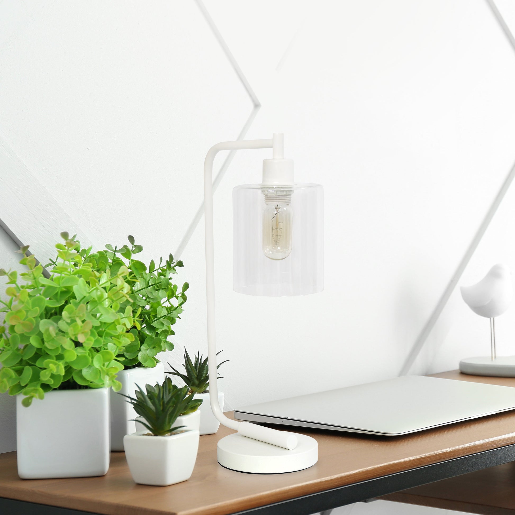 All The Rages Lalia Home White Iron Table Lamp With Glass Shade