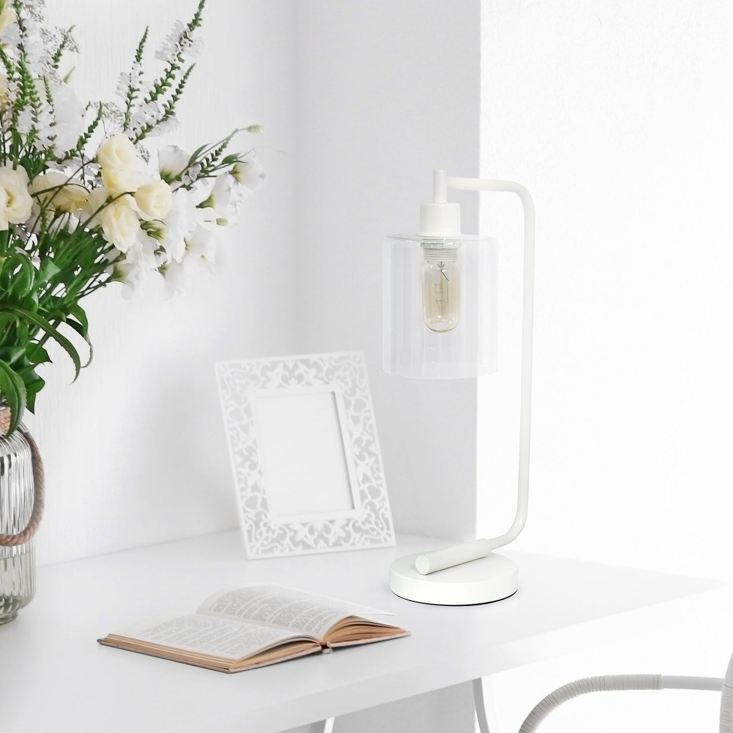 All The Rages Lalia Home White Iron Table Lamp With Glass Shade