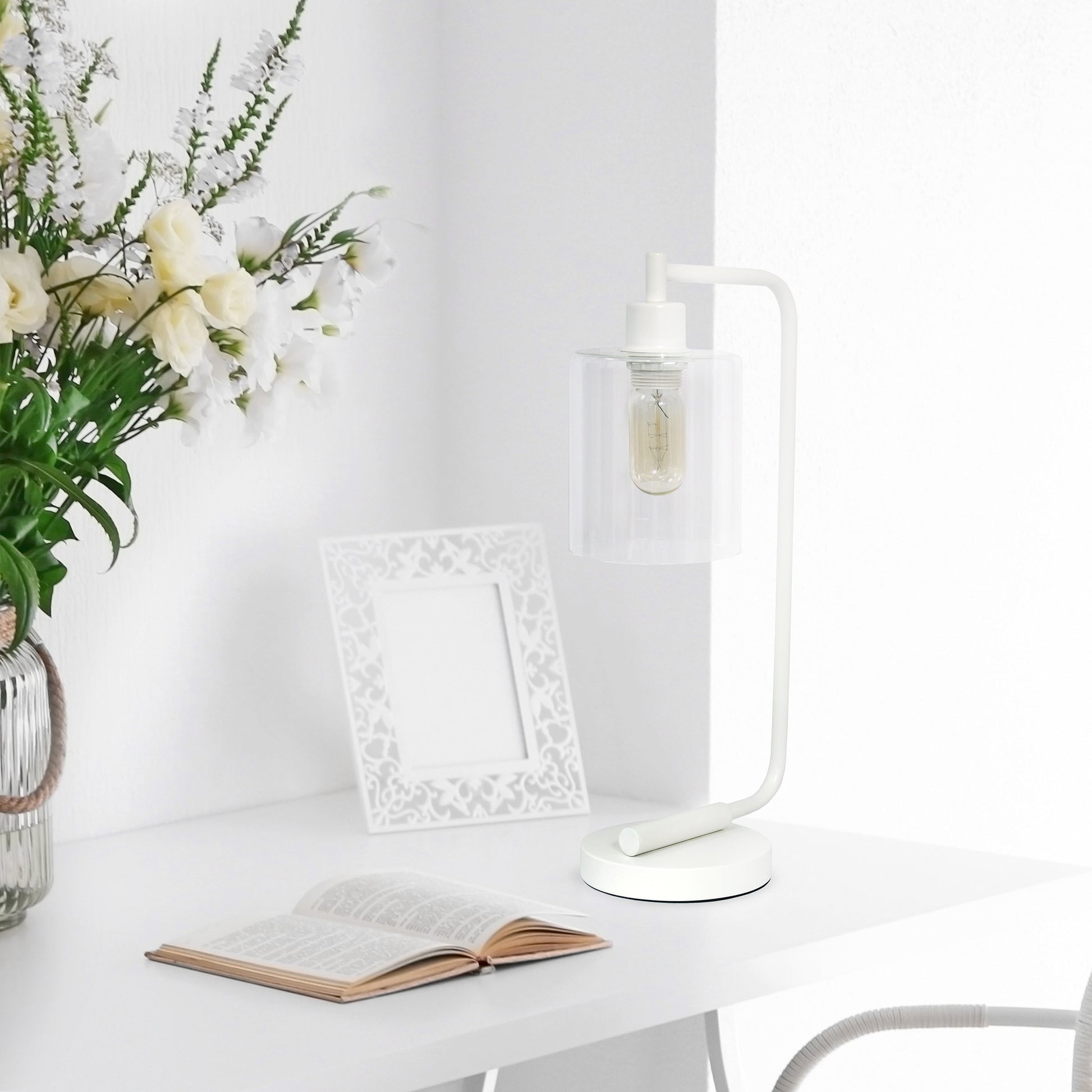 All The Rages Lalia Home White Iron Table Lamp With Glass Shade
