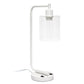 All The Rages Lalia Home White Iron Table Lamp With USB Port & Glass Shade