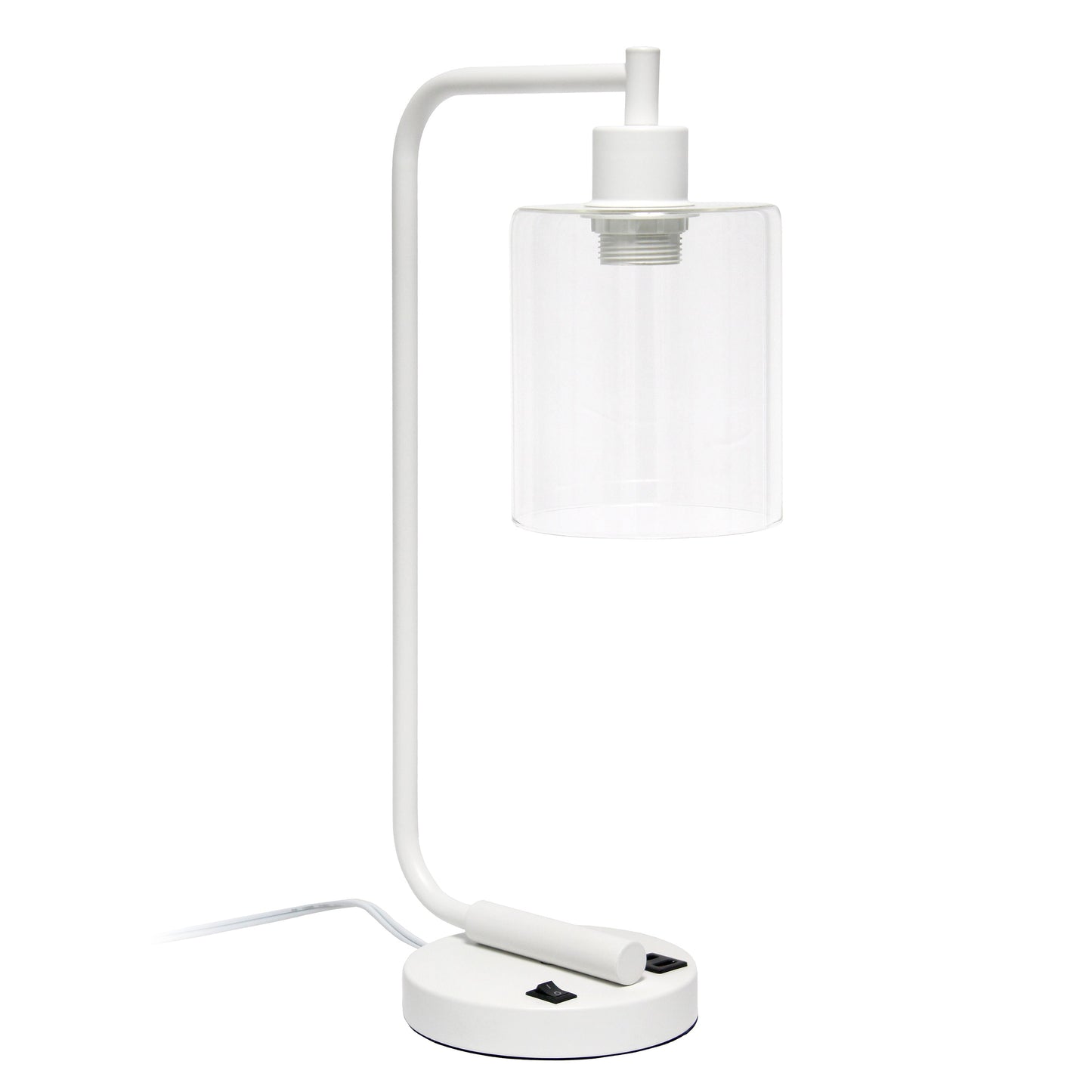 All The Rages Lalia Home White Iron Table Lamp With USB Port & Glass Shade