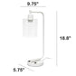 All The Rages Lalia Home White Iron Table Lamp With USB Port & Glass Shade