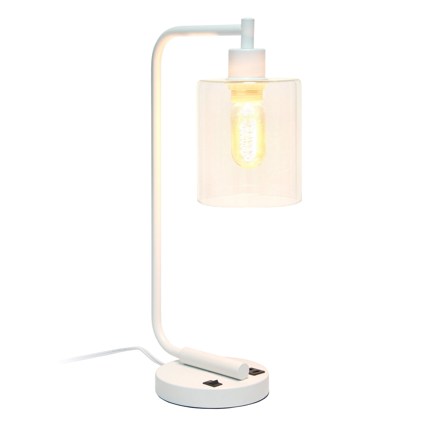 All The Rages Lalia Home White Iron Table Lamp With USB Port & Glass Shade