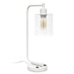 All The Rages Lalia Home White Iron Table Lamp With USB Port & Glass Shade