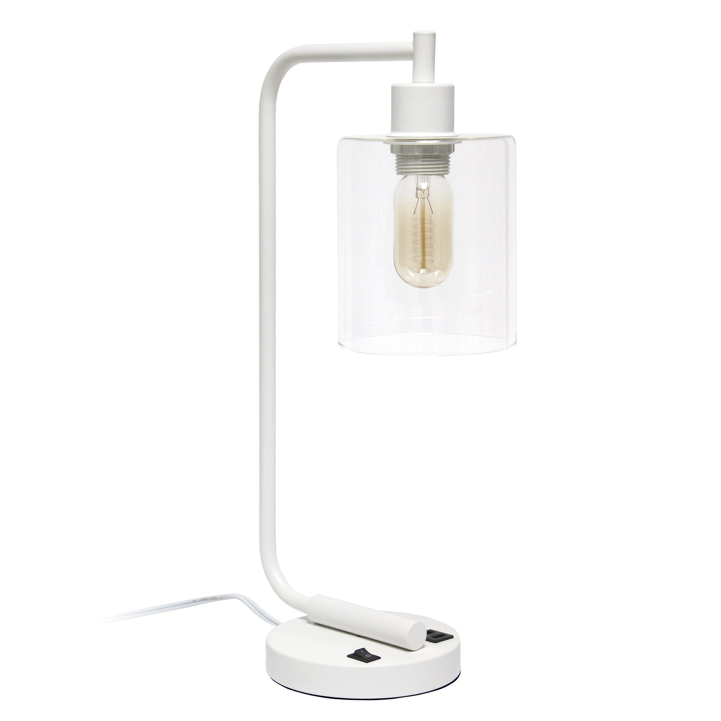 All The Rages Lalia Home White Iron Table Lamp With USB Port & Glass Shade