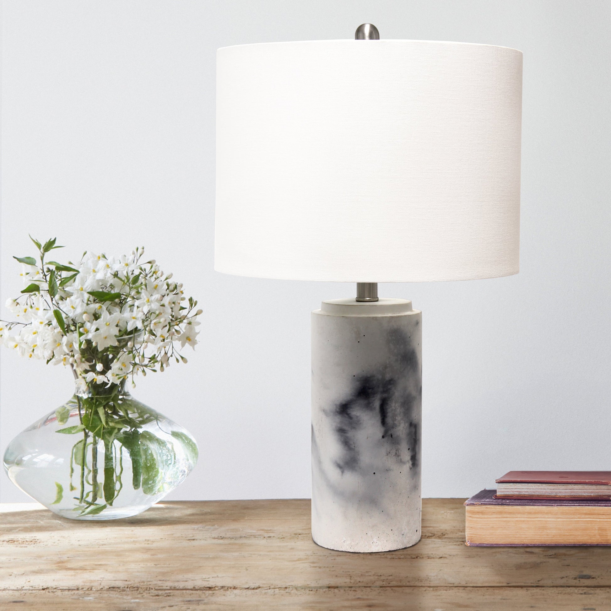 All The Rages Lalia Home White Marbleized Table Lamp With White Fabric Shade