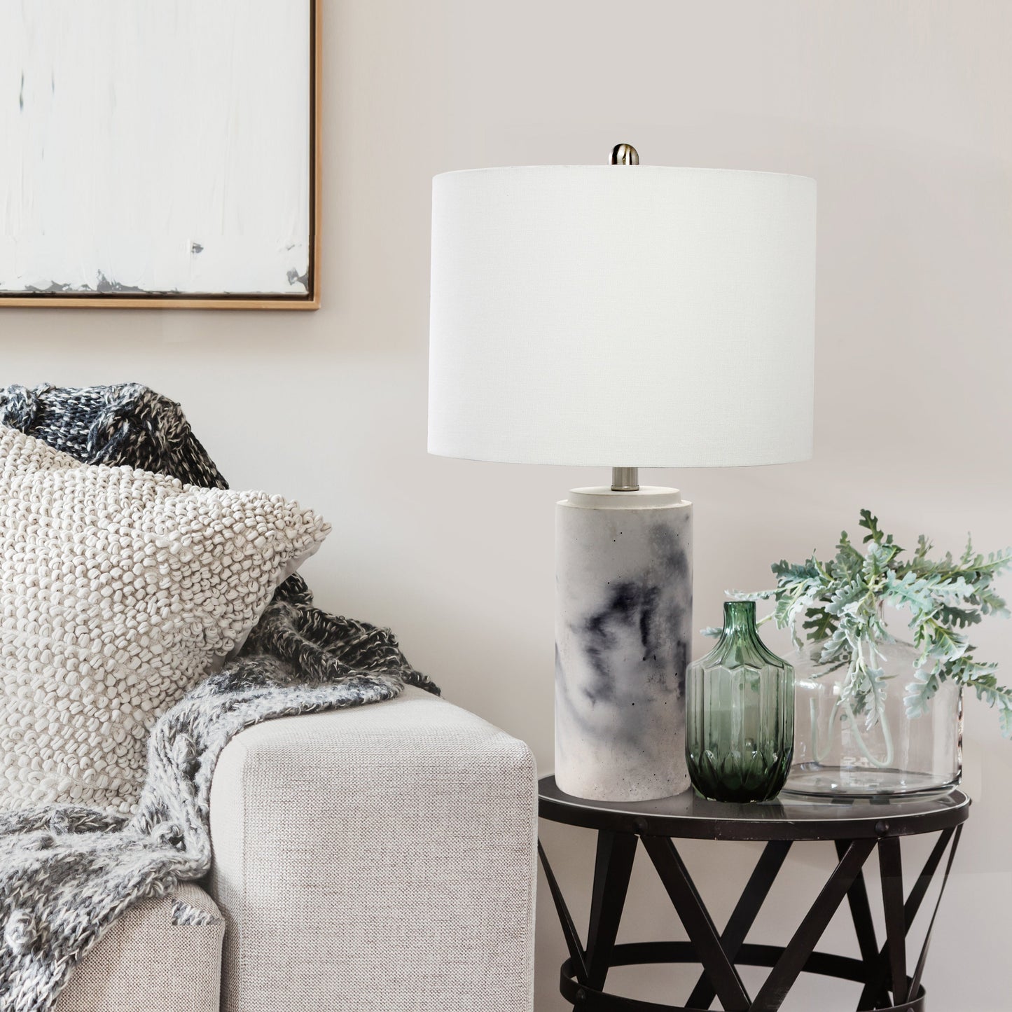 All The Rages Lalia Home White Marbleized Table Lamp With White Fabric Shade