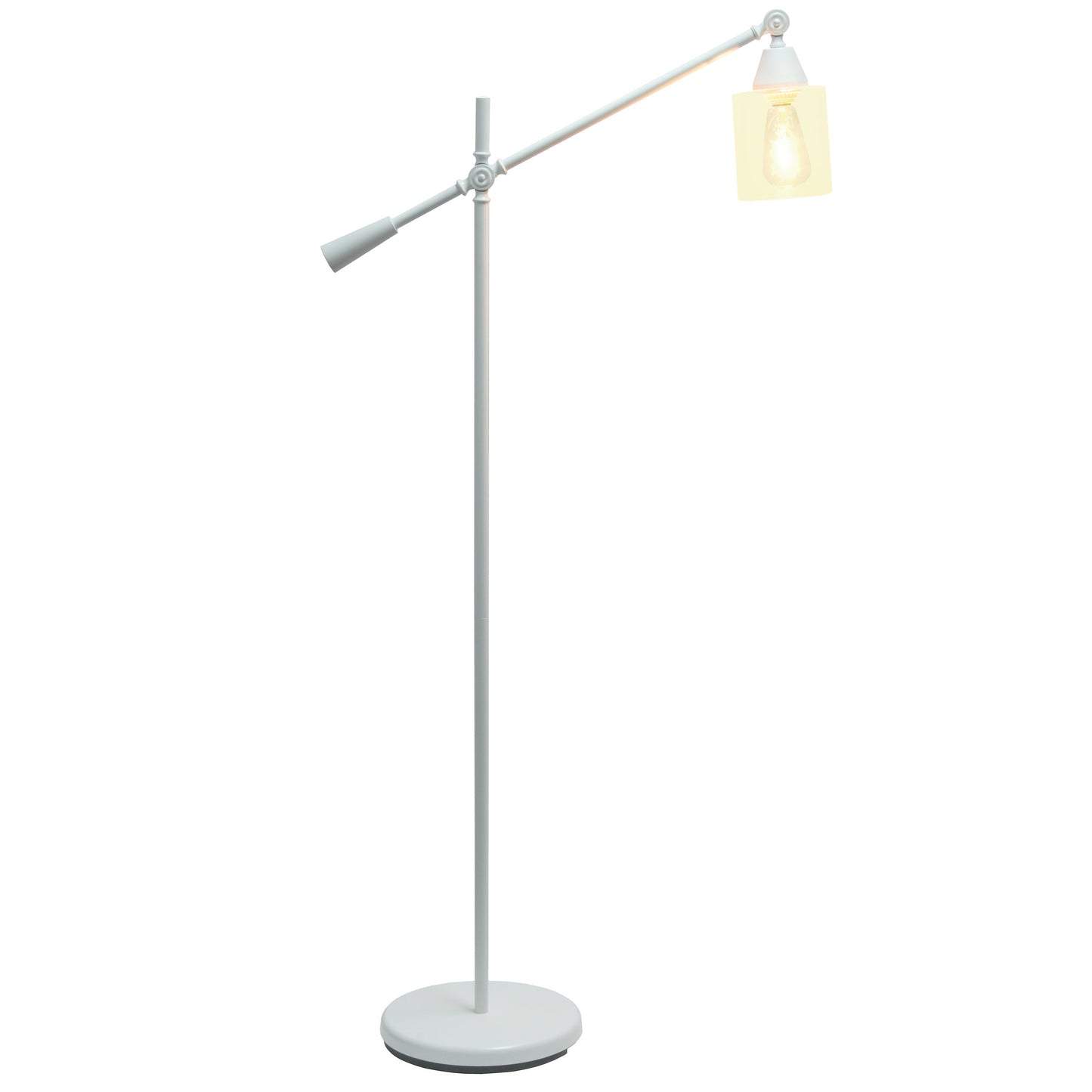 All The Rages Lalia Home White Swing Arm Floor Lamp With Clear Glass Cylindrical Shade