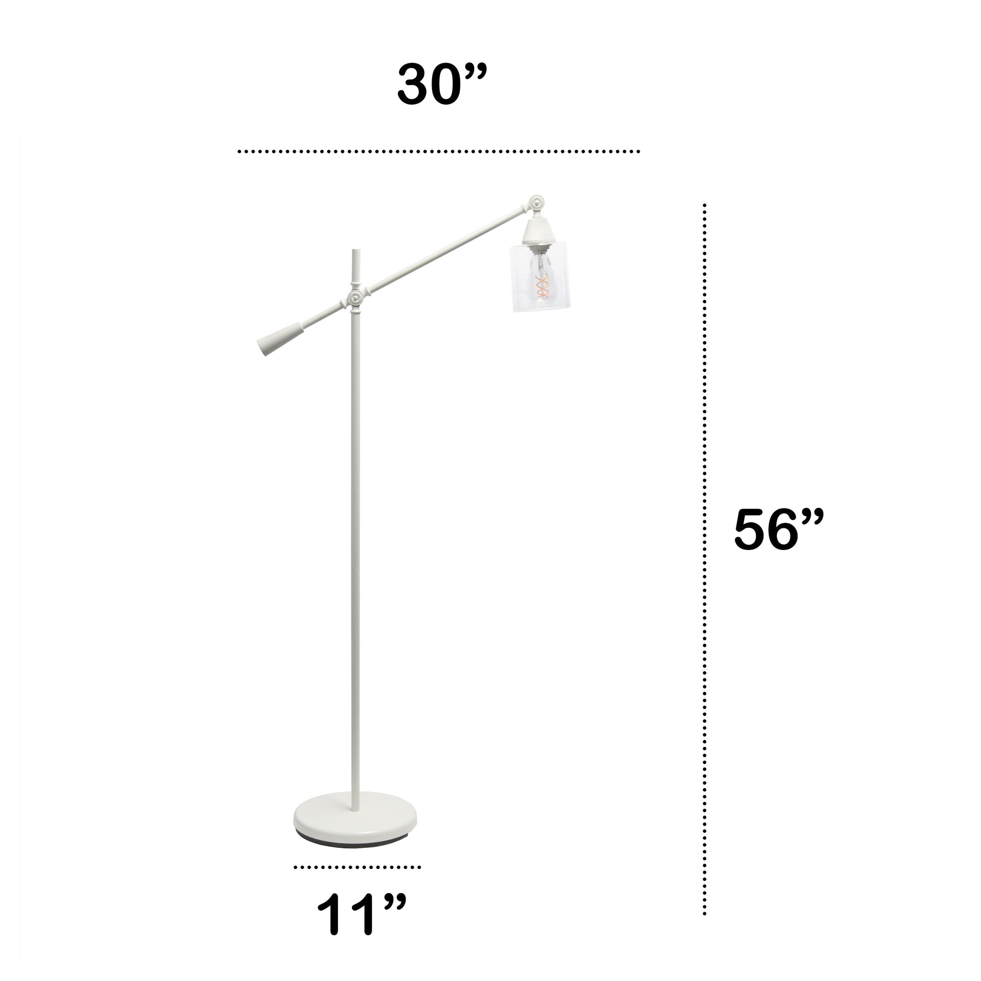 All The Rages Lalia Home White Swing Arm Floor Lamp With Clear Glass Cylindrical Shade