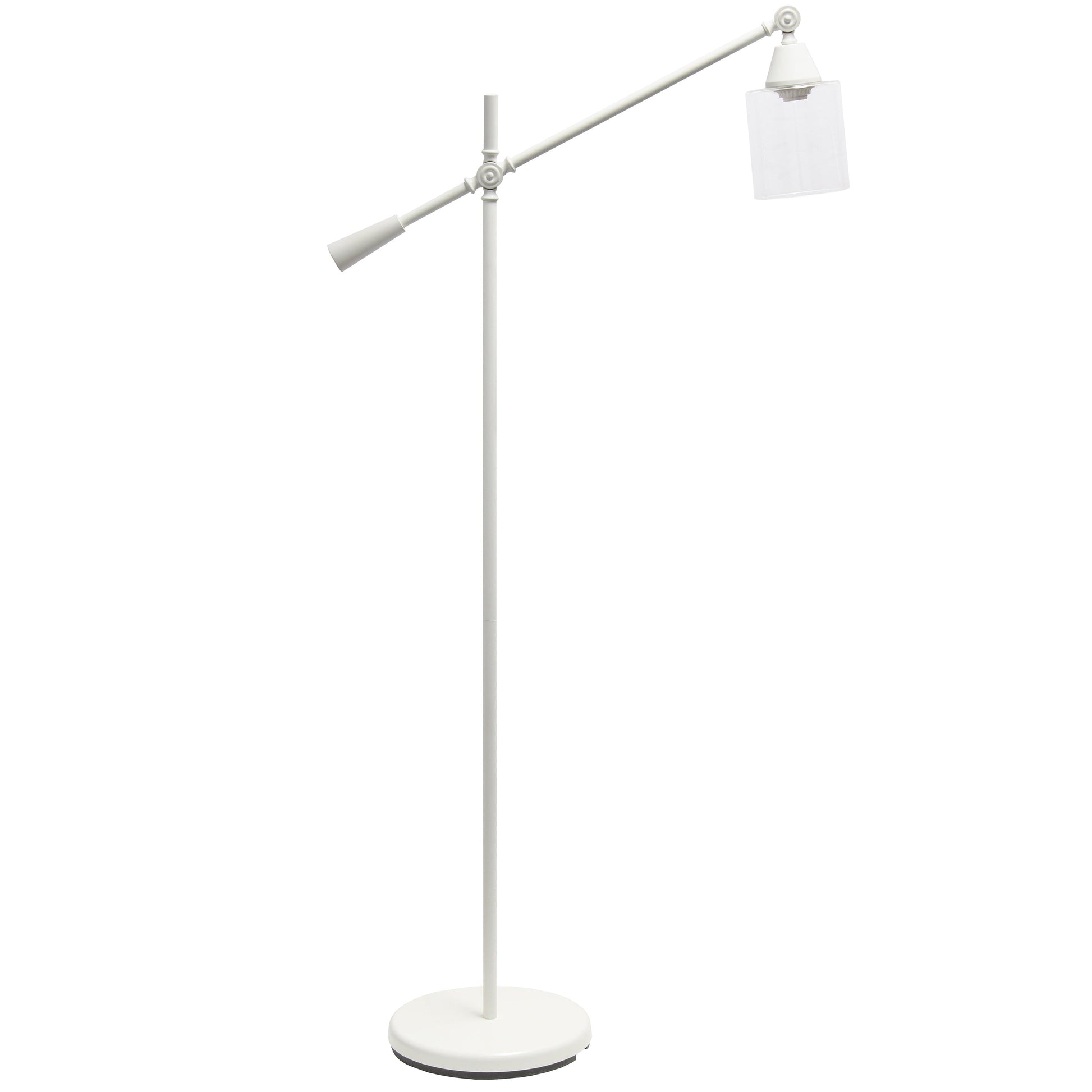 All The Rages Lalia Home White Swing Arm Floor Lamp With Clear Glass Cylindrical Shade