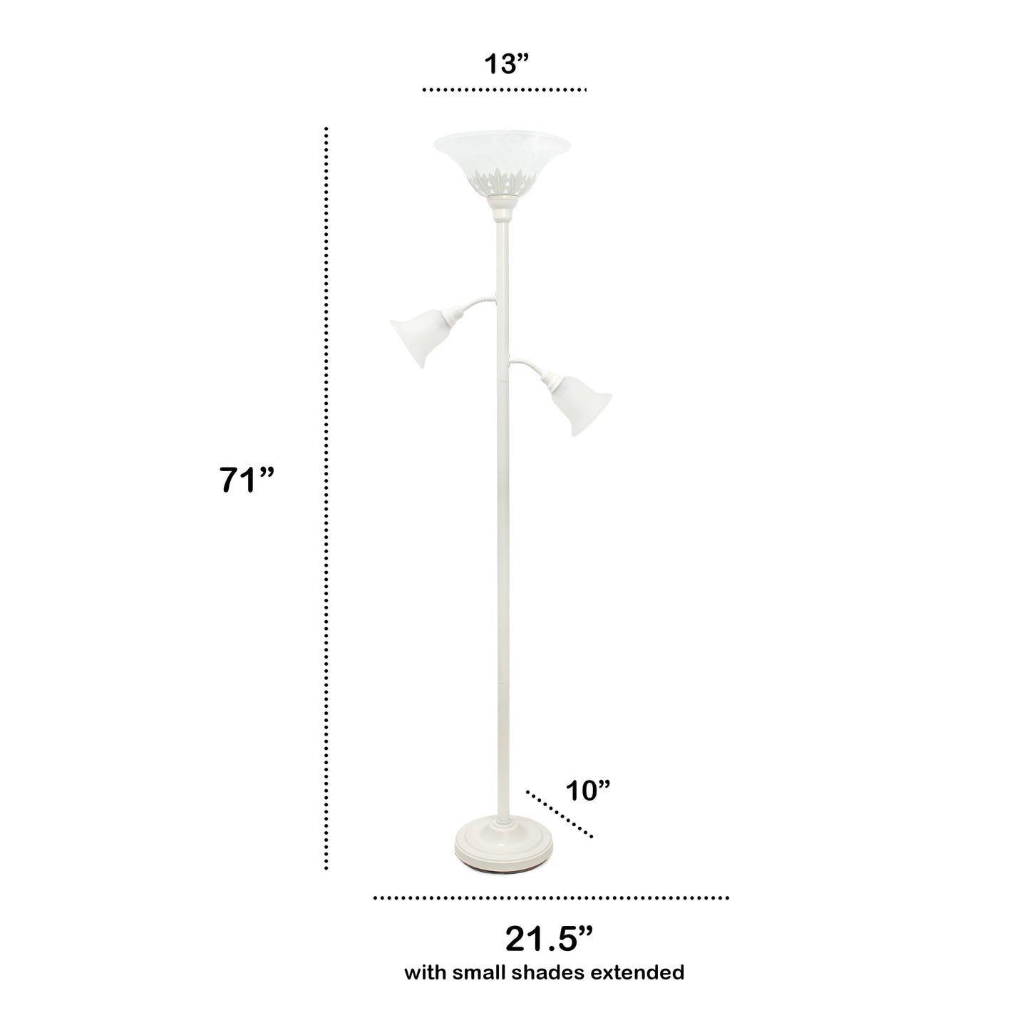 All The Rages Lalia Home White Torchiere Floor Lamp With 2 Reading Lights & Scalloped Glass Shades