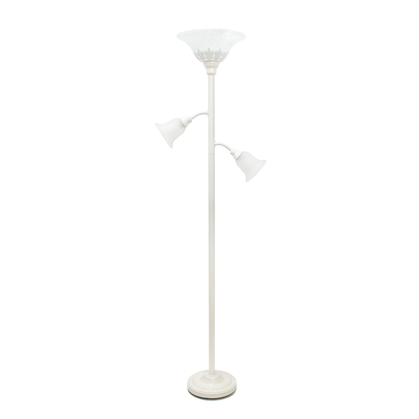 All The Rages Lalia Home White Torchiere Floor Lamp With 2 Reading Lights & Scalloped Glass Shades