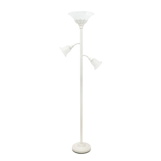 All The Rages Lalia Home White Torchiere Floor Lamp With 2 Reading Lights & Scalloped Glass Shades