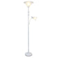 All The Rages Lalia Home White Torchiere Floor Lamp With Reading Light & Marble Glass Shades