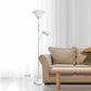 All The Rages Lalia Home White Torchiere Floor Lamp With Reading Light & Marble Glass Shades