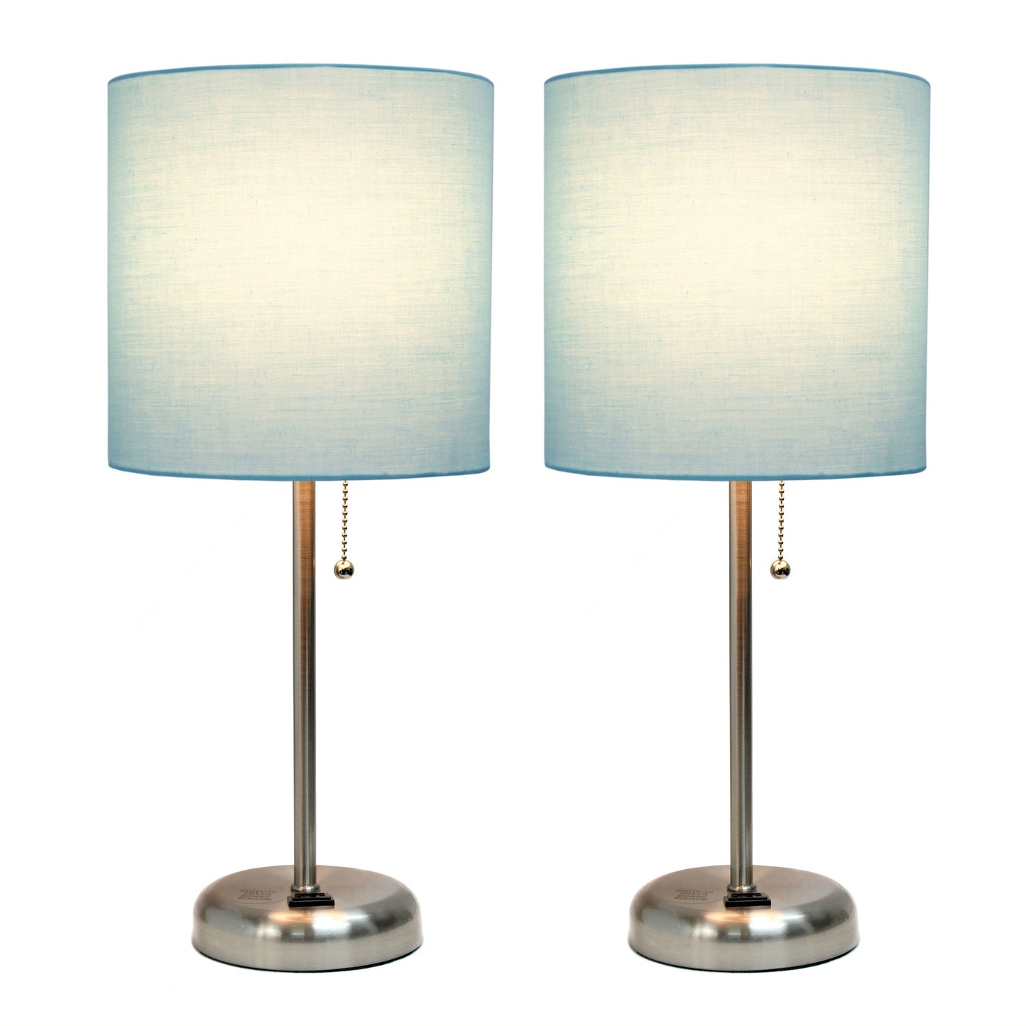 All The Rages LimeLights 2-Piece Aqua Fabric Shade Brushed Steel Lamp With Charging Outlet